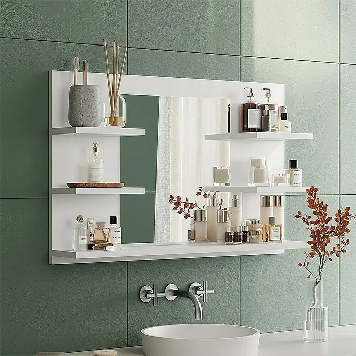 Vicco Spiegelschrank Wilbur Weiß mit Regalen - B x H: 78 x 50 cm, Sonstiges, Weiß