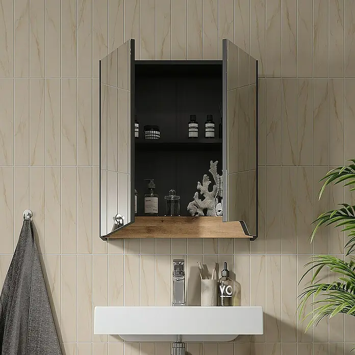 Vicco Spiegelschrank Marelle Anthrazit/Artisan mit höhenverstellbarem Einlegeboden - Sonstiges, Anthrazit/Artisan