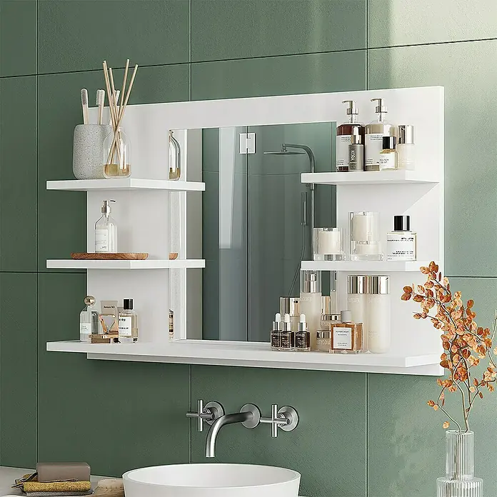 Vicco Spiegelschrank Wilbur Weiß mit Regalen - B x H: 78 x 50 cm, Sonstiges, Weiß