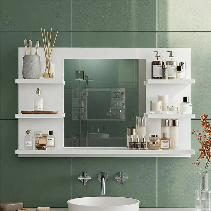 Vicco Spiegelschrank Wilbur Weiß mit Regalen - B x H: 78 x 50 cm, Sonstiges, Weiß