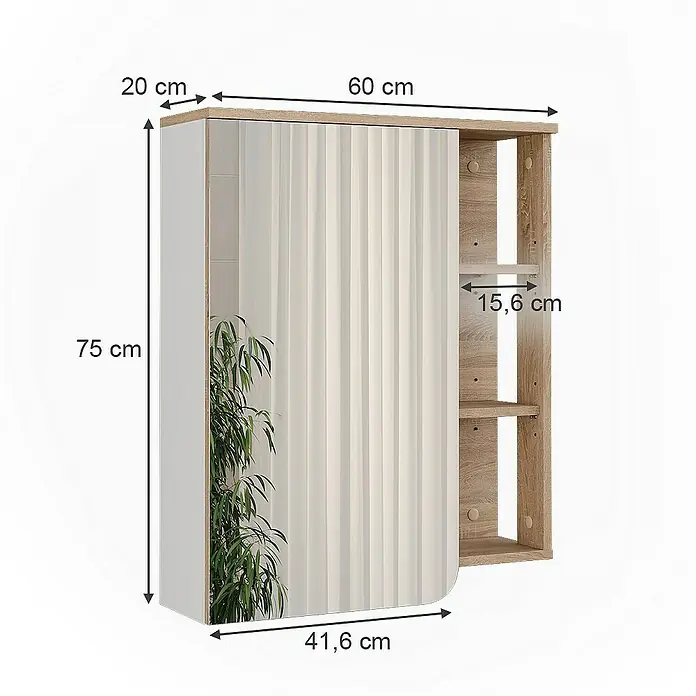Vicco Spiegelschrank Karen Sonoma/Weiß - B x H: 60 x 75 cm, Sonstiges, Sonoma/Weiß