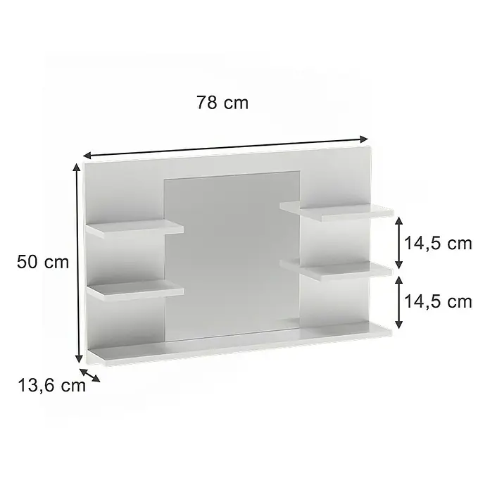 Vicco Spiegelschrank Wilbur Weiß mit Regalen - B x H: 78 x 50 cm, Sonstiges, Weiß