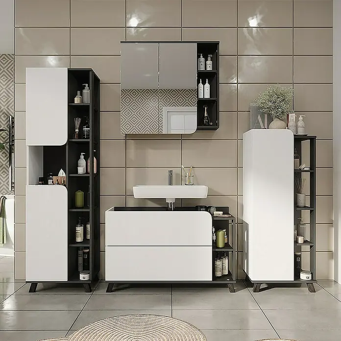 Vicco Spiegelschrank Karen Anthrazit/Weiß - B x H: 80 x 75 cm, Sonstiges, Anthrazit/Weiß