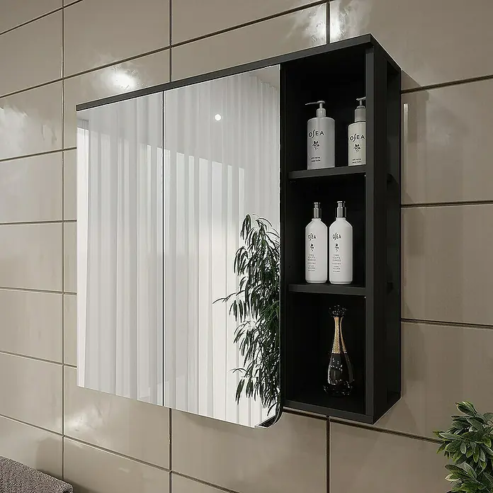 Vicco Spiegelschrank Karen Anthrazit/Weiß - B x H: 80 x 75 cm, Sonstiges, Anthrazit/Weiß