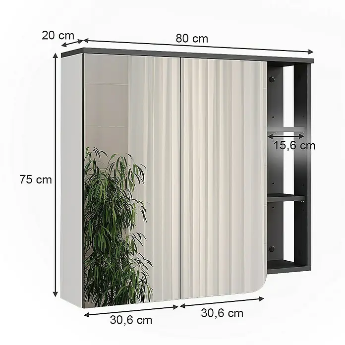 Vicco Spiegelschrank Karen Anthrazit/Weiß - B x H: 80 x 75 cm, Sonstiges, Anthrazit/Weiß