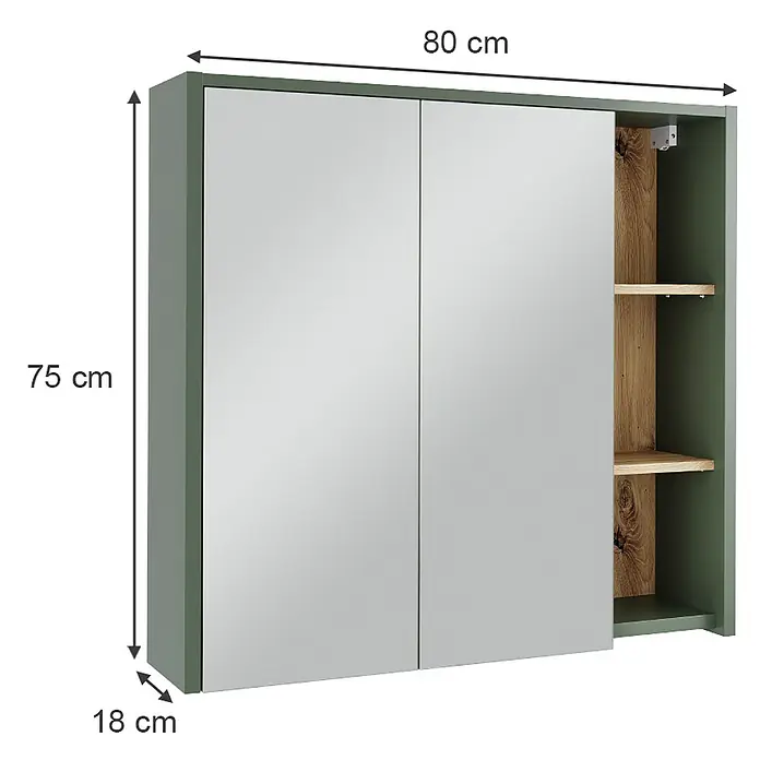 Vicco Spiegelschrank Viola Grün/Artisan mit offenen Regalen - Sonstiges, Grün/Artisan