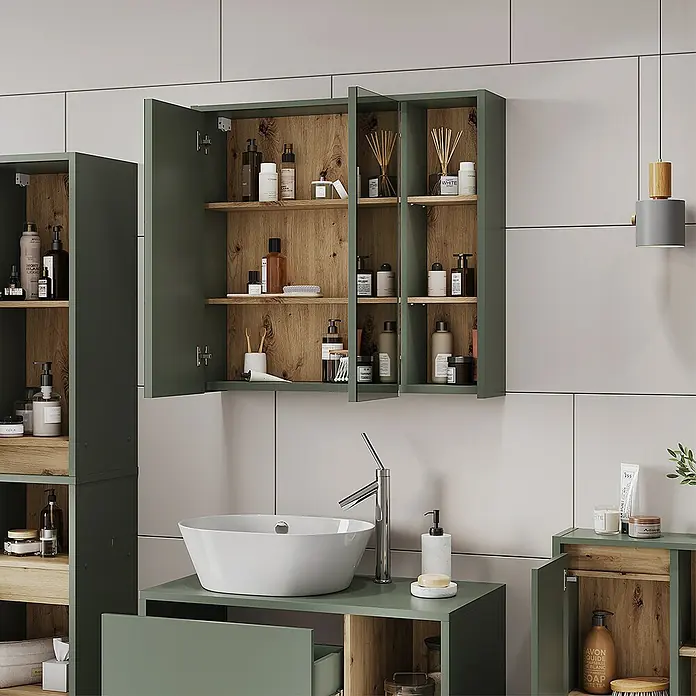Vicco Spiegelschrank Viola Grün/Artisan mit offenen Regalen - Sonstiges, Grün/Artisan