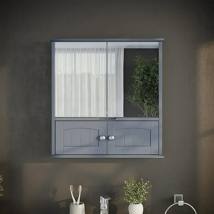 Vicco Spiegelschrank Bianco Grau - B x H: 56 x 58 cm, Sonstiges, Grau