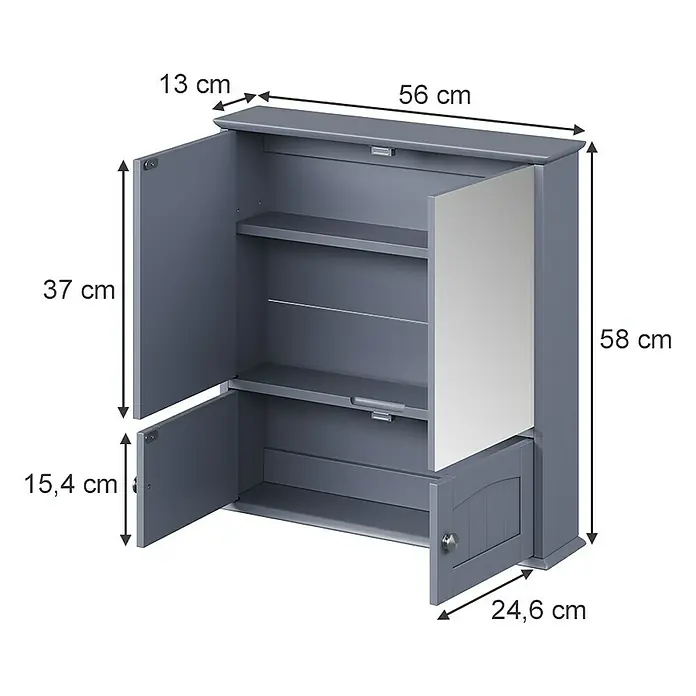 Vicco Spiegelschrank Bianco Grau - B x H: 56 x 58 cm, Sonstiges, Grau