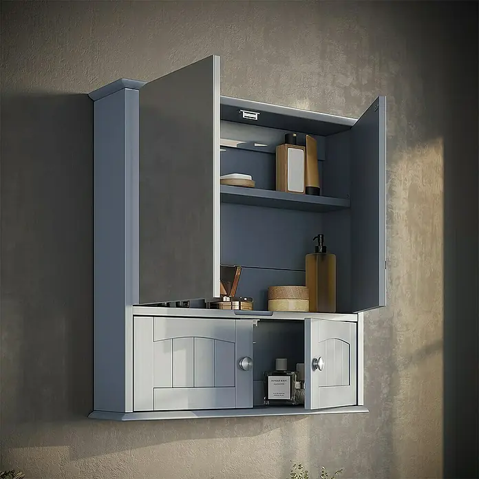 Vicco Spiegelschrank Bianco Grau - B x H: 56 x 58 cm, Sonstiges, Grau