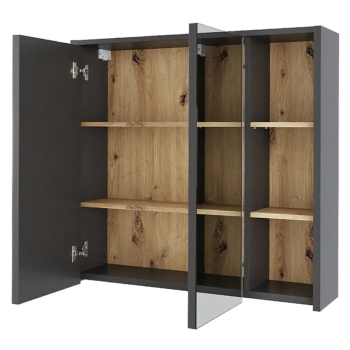 Vicco Spiegelschrank Viola Grau/Artisan mit offenen Regalen - B x H: 80 x 75 cm, Sonstiges, Grau/Artisan