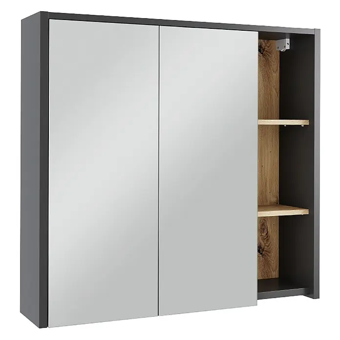 Vicco Spiegelschrank Viola Grau/Artisan mit offenen Regalen - B x H: 80 x 75 cm, Sonstiges, Grau/Artisan