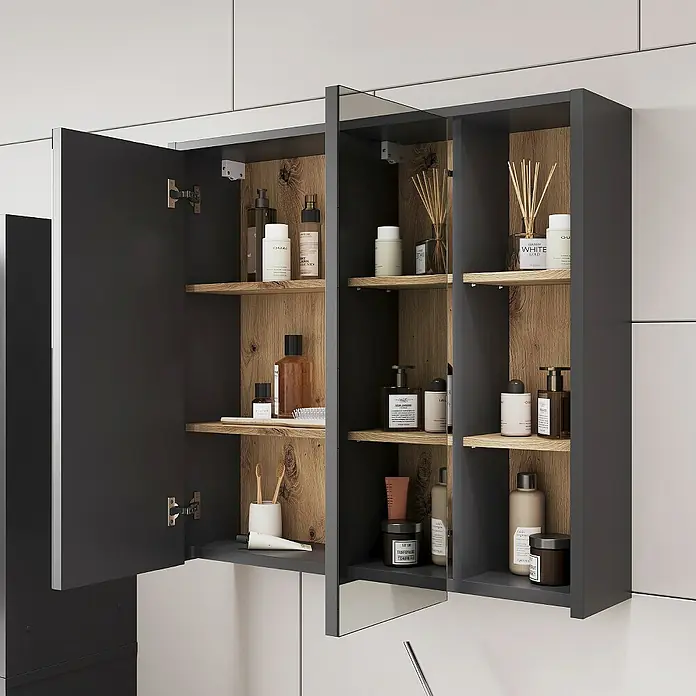 Vicco Spiegelschrank Viola Grau/Artisan mit offenen Regalen - B x H: 80 x 75 cm, Sonstiges, Grau/Artisan