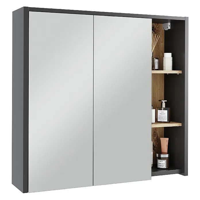 Vicco Spiegelschrank Viola Grau/Artisan mit offenen Regalen - B x H: 80 x 75 cm, Sonstiges, Grau/Artisan