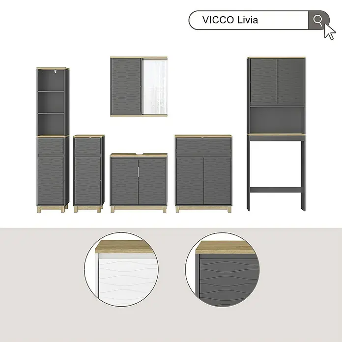 Vicco Spiegelschrank Livia Anthrazit - Sonstiges, Anthrazit