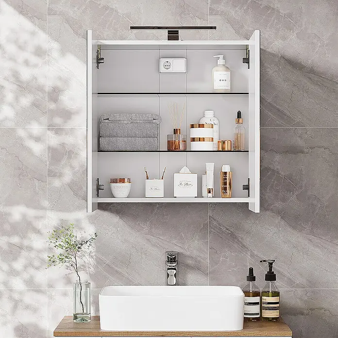 Vicco Spiegelschrank Lavio Weiß mit LED-Beleuchtung - B x H: 60 x 60 cm, Stahl, Weiß