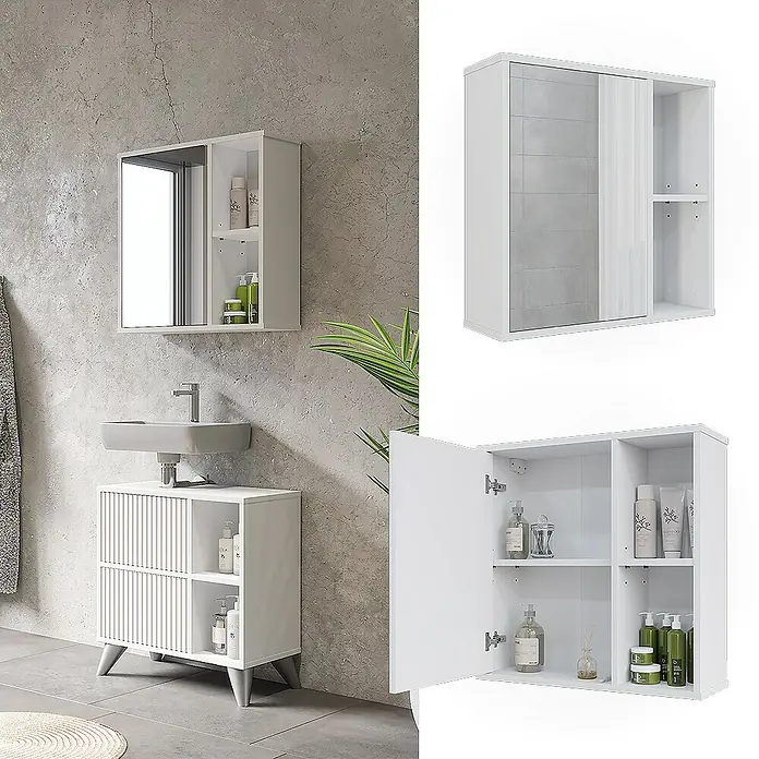 Vicco Spiegelschrank Leano Weiß - Sonstiges, Weiß