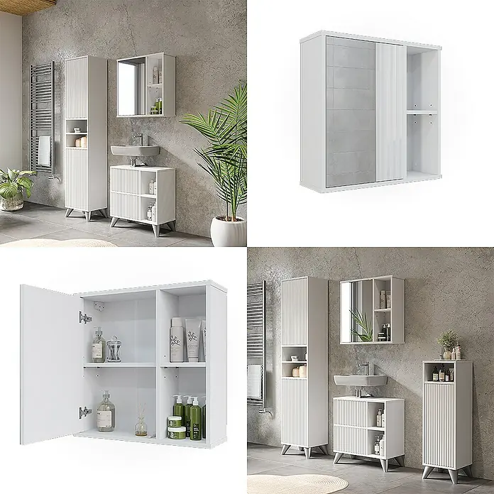 Vicco Spiegelschrank Leano Weiß - Sonstiges, Weiß