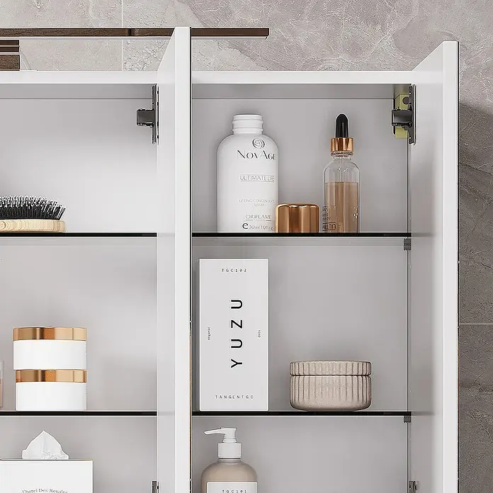 Vicco Spiegelschrank Lavio Weiß mit 3 Türen und LED-Beleuchtung - Stahl, Weiß