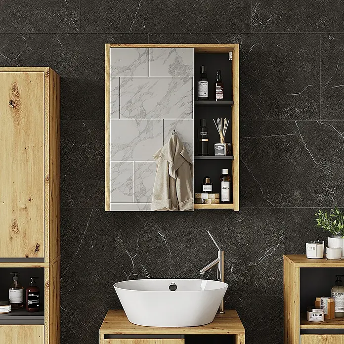 Vicco Spiegelschrank Viola Artisan/Grau mit offenen Regalen - B x H: 60 x 75 cm, Sonstiges, Artisan/Grau