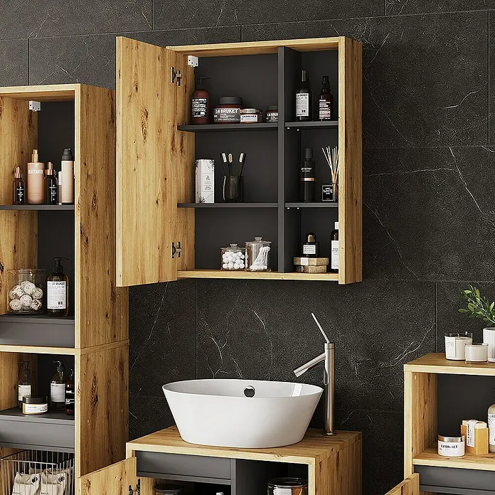 Vicco Spiegelschrank Viola Artisan/Grau mit offenen Regalen - B x H: 60 x 75 cm, Sonstiges, Artisan/Grau