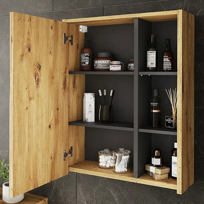 Vicco Spiegelschrank Viola Artisan/Grau mit offenen Regalen - B x H: 60 x 75 cm, Sonstiges, Artisan/Grau
