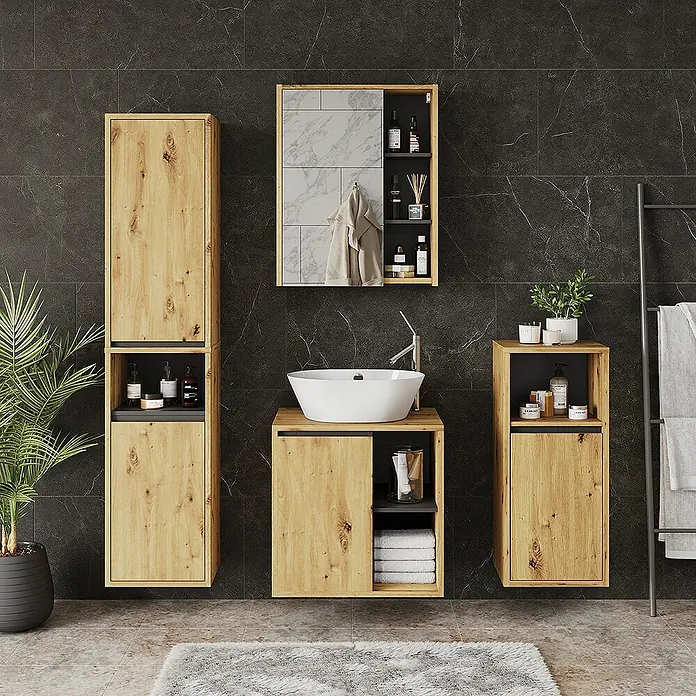Vicco Spiegelschrank Viola Artisan/Grau mit offenen Regalen - B x H: 60 x 75 cm, Sonstiges, Artisan/Grau