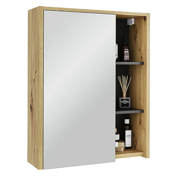 Vicco Spiegelschrank Viola Artisan/Grau mit offenen Regalen - B x H: 60 x 75 cm, Sonstiges, Artisan/Grau