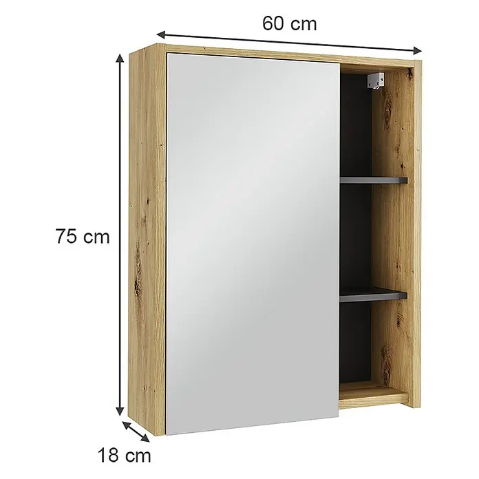 Vicco Spiegelschrank Viola Artisan/Grau mit offenen Regalen - B x H: 60 x 75 cm, Sonstiges, Artisan/Grau