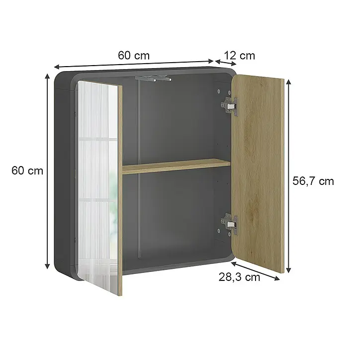 Vicco Spiegelschrank Arla Anthrazit/Eiche - Sonstiges, Anthrazit/Eiche