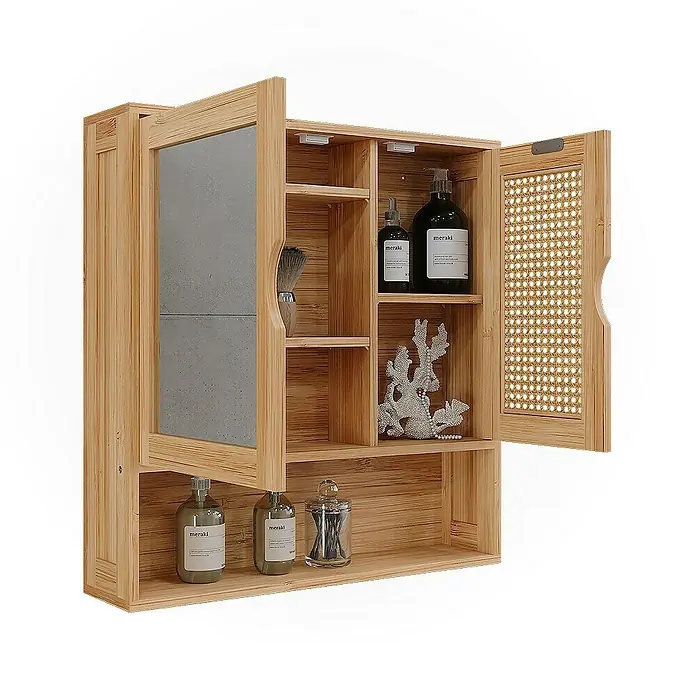 Vicco Spiegelschrank Liora Bambus mit Spiegel - B x H: 56 x 58 cm, Sonstiges, Bambus