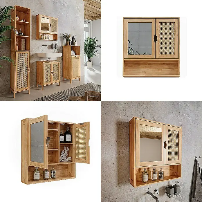 Vicco Spiegelschrank Liora Bambus mit Spiegel - B x H: 56 x 58 cm, Sonstiges, Bambus