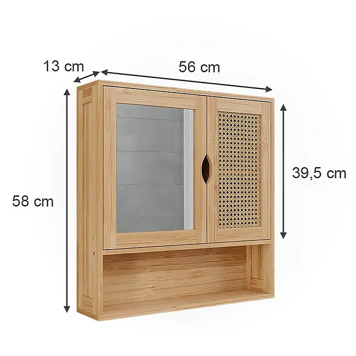 Vicco Spiegelschrank Liora Bambus mit Spiegel - B x H: 56 x 58 cm, Sonstiges, Bambus
