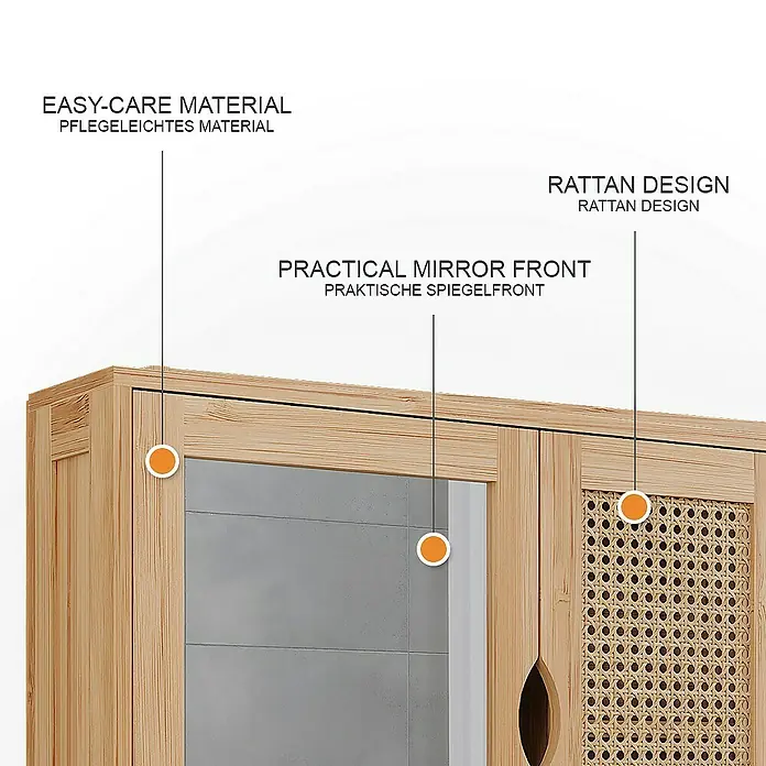 Vicco Spiegelschrank Liora Bambus mit Spiegel - B x H: 56 x 58 cm, Sonstiges, Bambus