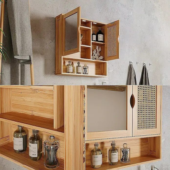 Vicco Spiegelschrank Liora Bambus mit Spiegel - B x H: 56 x 58 cm, Sonstiges, Bambus