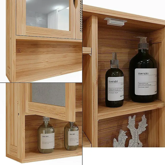 Vicco Spiegelschrank Liora Bambus mit Spiegel - B x H: 56 x 58 cm, Sonstiges, Bambus