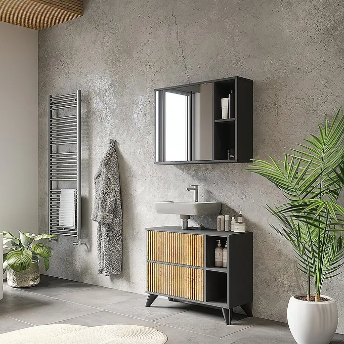 Vicco Spiegelschrank Leano Anthrazit/Bergeiche - B x H: 80 x 60 cm, Sonstiges, Anthrazit/Bergeiche