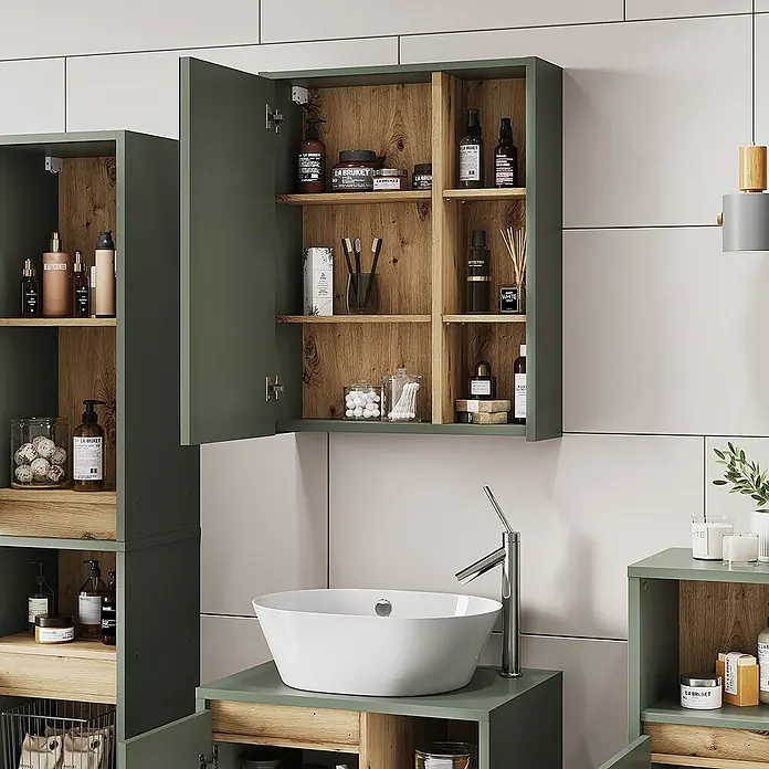 Vicco Spiegelschrank Viola Grün/Artisan mit offenen Regalen - Sonstiges, Grün/Artisan