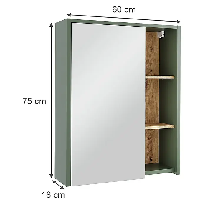 Vicco Spiegelschrank Viola Grün/Artisan mit offenen Regalen - Sonstiges, Grün/Artisan