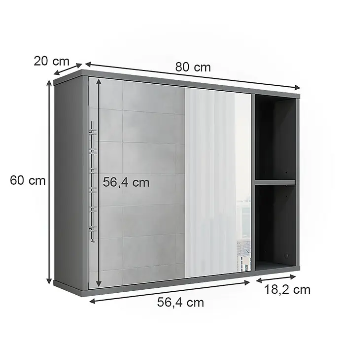 Vicco Spiegelschrank Leano Anthrazit/Bergeiche - B x H: 80 x 60 cm, Sonstiges, Anthrazit/Bergeiche