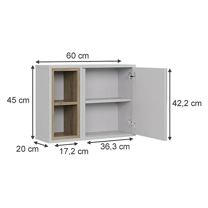 Vicco Spiegelschrank Elnor Weiß/Eiche mit 2 offenen Fächern & 1 Tür - Sonstiges, Weiß/Eiche