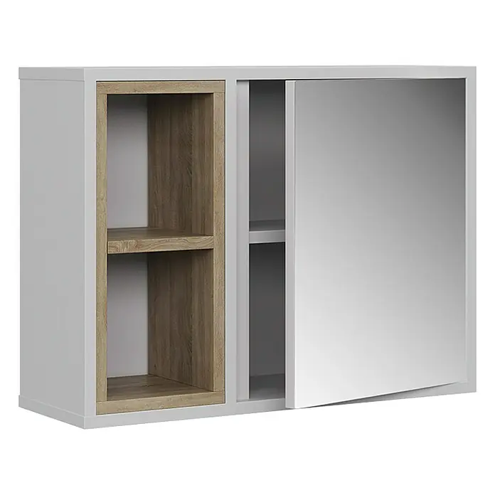 Vicco Spiegelschrank Elnor Weiß/Eiche mit 2 offenen Fächern & 1 Tür - Sonstiges, Weiß/Eiche
