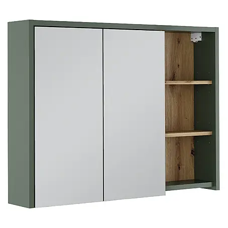Vicco  Spiegelschrank Viola Grün/Artisan mit offenen Regalen