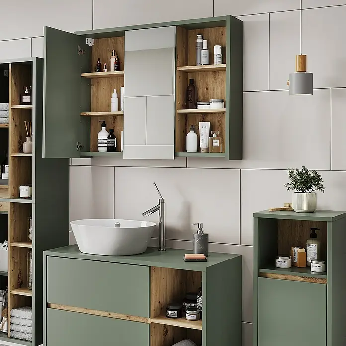 Vicco Spiegelschrank Viola Grün/Artisan mit offenen Regalen - Sonstiges, Grün/Artisan