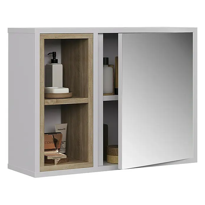 Vicco Spiegelschrank Elnor Weiß/Eiche mit 2 offenen Fächern & 1 Tür - Sonstiges, Weiß/Eiche