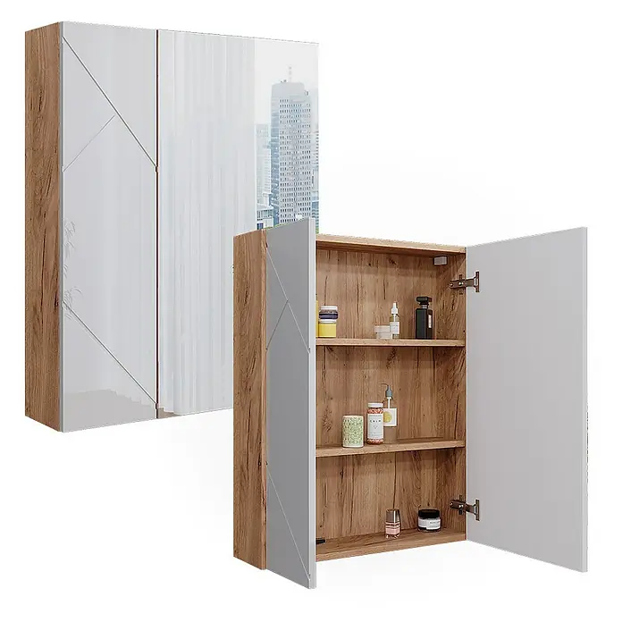 Vicco Spiegelschrank Irma Weiß/Eiche - Sonstiges, Weiß/Eiche