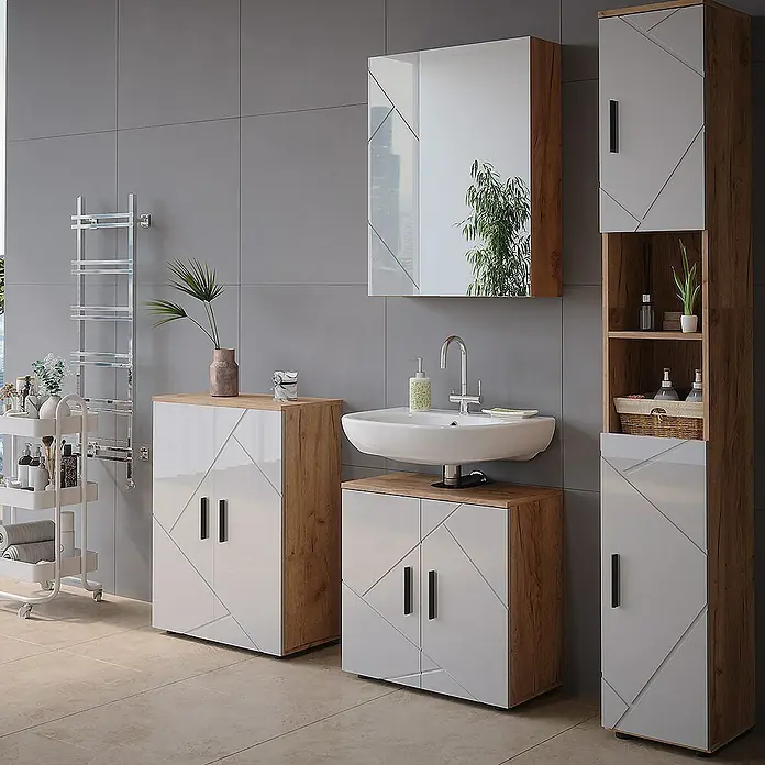 Vicco Spiegelschrank Irma Weiß/Eiche - Sonstiges, Weiß/Eiche