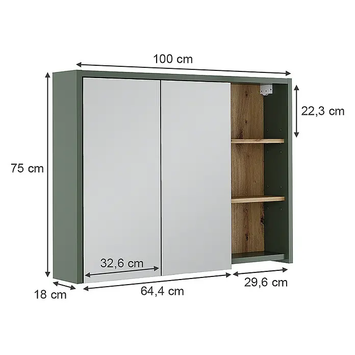 Vicco Spiegelschrank Viola Grün/Artisan mit offenen Regalen - Sonstiges, Grün/Artisan