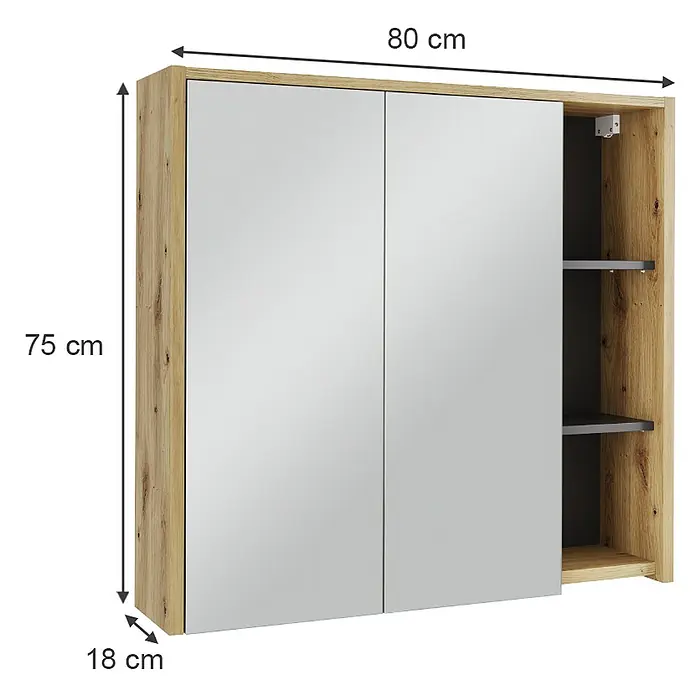 Vicco Spiegelschrank Viola Artisan/Grau mit offenen Regalen - Sonstiges, Artisan/Grau