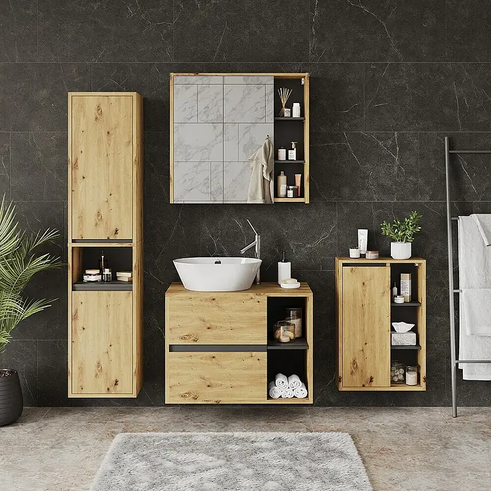Vicco Spiegelschrank Viola Artisan/Grau mit offenen Regalen - Sonstiges, Artisan/Grau